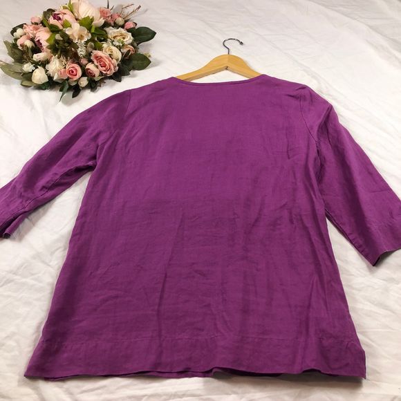 EILEEN FISHER Beaded Purple Linen Top M - Picture 8 of 10